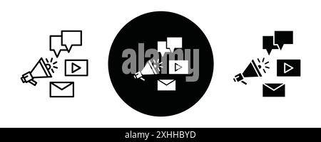 Social campaign icon Black line art vector in black and white outline set collection sign Stock Vector