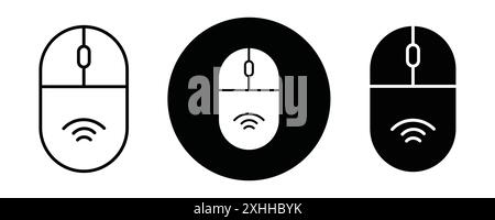 Wireless mouse icon Black line art vector in black and white outline set collection sign Stock Vector