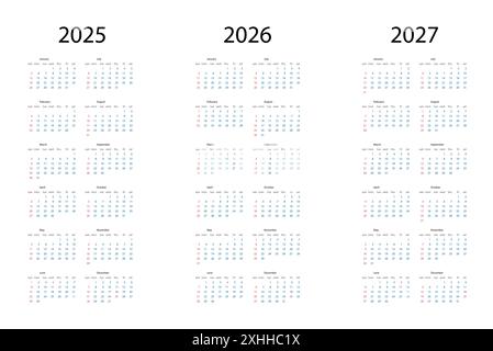 2026 and 2027 simple calendars. English vector year design with serif ...