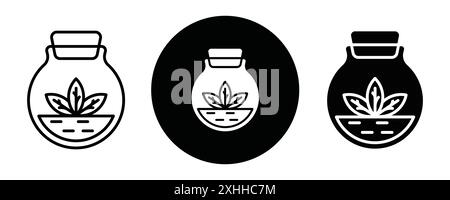 Terrarium icon Black line art vector in black and white outline set collection sign Stock Vector