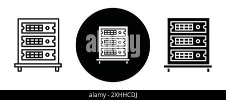 Server rack icon Black line art vector in black and white outline set collection sign Stock Vector