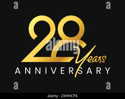 28 Th Anniversary Numbers Modern Typography Gold Concept Logo. 28 Years Logotype. 28 Years Celebration Design Template. Vector Illustration Stock Vector