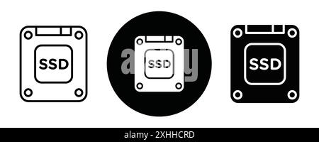 SSD icon Black line art vector in black and white outline set collection sign Stock Vector