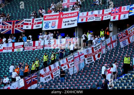 England fans puts up their flags inside the stadium before the UEFA ...
