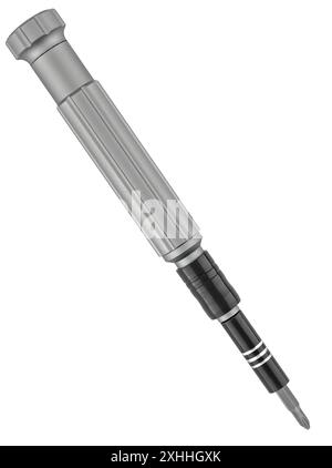 screwdriver for different bits on white background in insulation Stock Photo