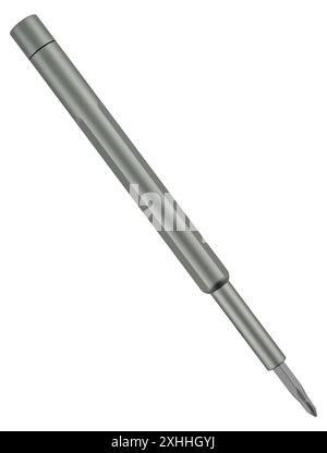 screwdriver for different bits on white background in insulation Stock Photo
