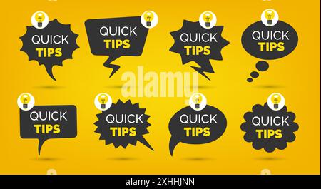 Quick tips helpful tricks emblem set Stock Vector