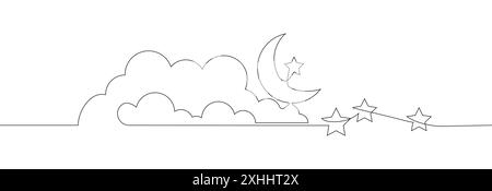 crescent moon, stars, and cloud. Stock Vector