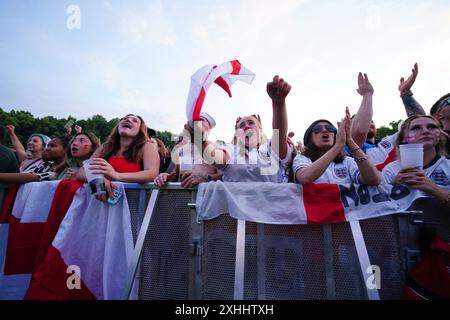 England fans in the fan zone at Brandenburg Gate in Berlin, Germany, watching a screening of the UEFA Euro 2024 final between Spain and England. Picture date: Sunday July 14, 2024. See PA Story SOCCER England. Photo credit should read: Ben Birchall/PA Wire Stock Photo