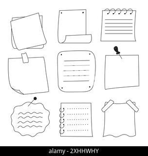 set of To Do lists in a linear style. The design includes various paper templates for notes, making it perfect for planners, organizers, and Stock Vector