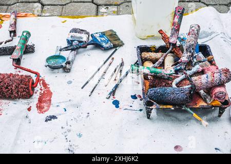 Assorted Paint Tools for House Renovation Stock Photo