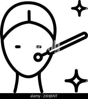 Face skin cleaning tools outline icon set. Problem face care and beauty devices. Stainless steel blackhead acne remover pimple loop, spoon simple sign Stock Vector
