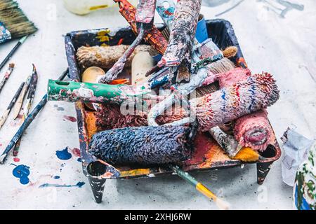 Assorted Paint Tools for House Renovation Stock Photo