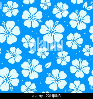 Hibiscus flower blue seamless pattern, classic Hawaiian shirt floral design. Tileable vector background. Stock Vector