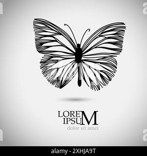 Butterfly monochrome logo object. hand drawing Line art. Not AI. Vector illustration Stock Vector