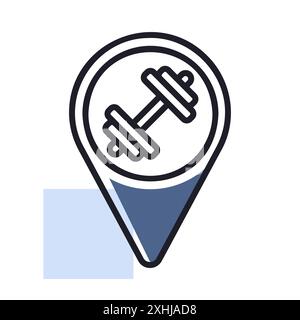 Gym pin map vector icon. Map pointer. Map markers. GPS location. Navigation sign. Graph symbol for fitness and weight loss web site and apps design, l Stock Vector