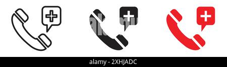Ambulance call icon Black line art vector in black and white outline set collection sign Stock Vector