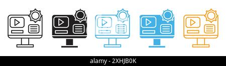 Content management icon Black line art vector in black and white outline set collection sign Stock Vector