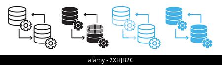Data processing icon Black line art vector in black and white outline set collection sign Stock Vector