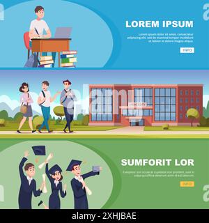 university people. students studying learning in university horizontal banners with place for text Stock Vector