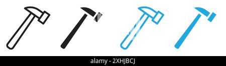 Hammer icon Black line art vector in black and white outline set collection sign Stock Vector
