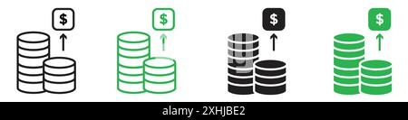 High revenue icon Black line art vector in black and white outline set collection sign Stock Vector