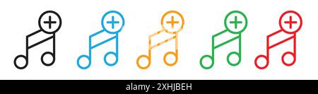 Add music icon Black line art vector in black and white outline set collection sign Stock Vector