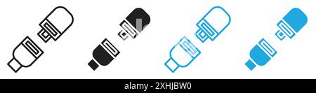 Open seat belt icon Black line art vector in black and white outline set collection sign Stock Vector