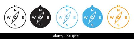 Compass icon Black line art vector in black and white outline set collection sign Stock Vector