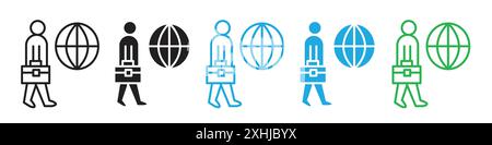 Job for immigrants icon Black line art vector in black and white outline set collection sign Stock Vector