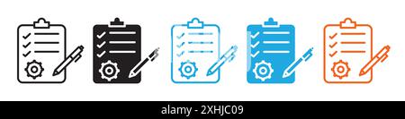 Project management icon Black line art vector in black and white outline set collection sign Stock Vector