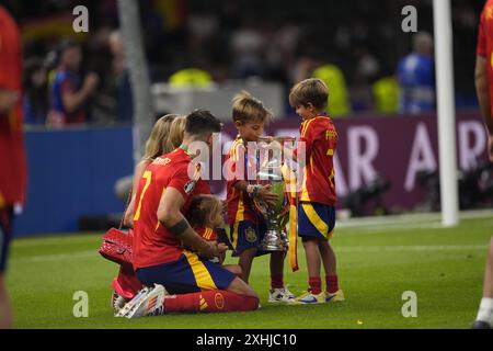 Berlino, Germany. 14th July, 2024. Spain's Alvaro Morata with Alice Campello and family during a final match between Spain and England at the Euro 2024 soccer tournament in Berlin at Olympiastadium, Germany, Sunday, July 14, 2024.Sport - Soccer . (Photo by Fabio Ferrari/LaPresse) Credit: LaPresse/Alamy Live News Stock Photo