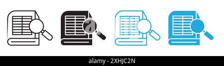 Reference data icon Black line art vector in black and white outline set collection sign Stock Vector