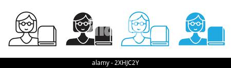 Librarian icon Black line art vector in black and white outline set collection sign Stock Vector
