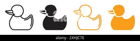 Duck toy icon Black line art vector in black and white outline set collection sign Stock Vector