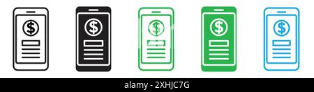 Mobile payment icon Black line art vector in black and white outline set collection sign Stock Vector