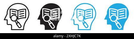 Self research icon Black line art vector in black and white outline set collection sign Stock Vector