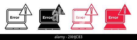 System error icon Black line art vector in black and white outline set collection sign Stock Vector