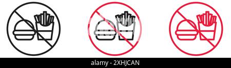 No food icon Black line art vector in black and white outline set collection sign Stock Vector