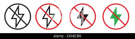 Flash off icon Black line art vector in black and white outline set collection sign Stock Vector