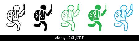 Thief icon Black line art vector in black and white outline set collection sign Stock Vector