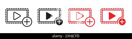 Add video icon Black line art vector in black and white outline set collection sign Stock Vector