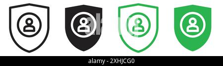 User protection icon Black line art vector in black and white outline set collection sign Stock Vector