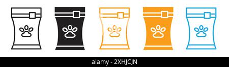 Pet food package icon Black line art vector in black and white outline set collection sign Stock Vector