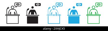 Witness icon Black line art vector in black and white outline set collection sign Stock Vector