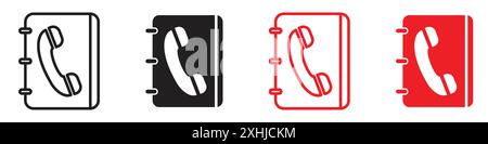 Phonebook icon Black line art vector in black and white outline set collection sign Stock Vector