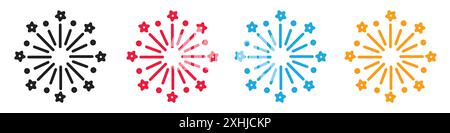 Fireworks icon Black line art vector in black and white outline set collection sign Stock Vector