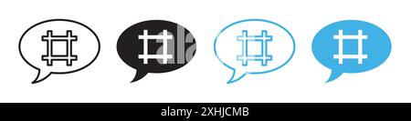 Hashtag icon Black line art vector in black and white outline set collection sign Stock Vector