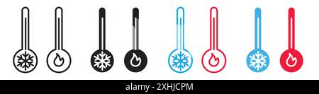 Hot and cold temperature icon Black line art vector in black and white outline set collection sign Stock Vector