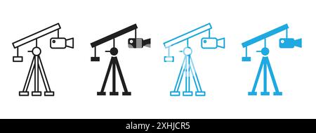 Camera crane icon Black line art vector in black and white outline set collection sign Stock Vector